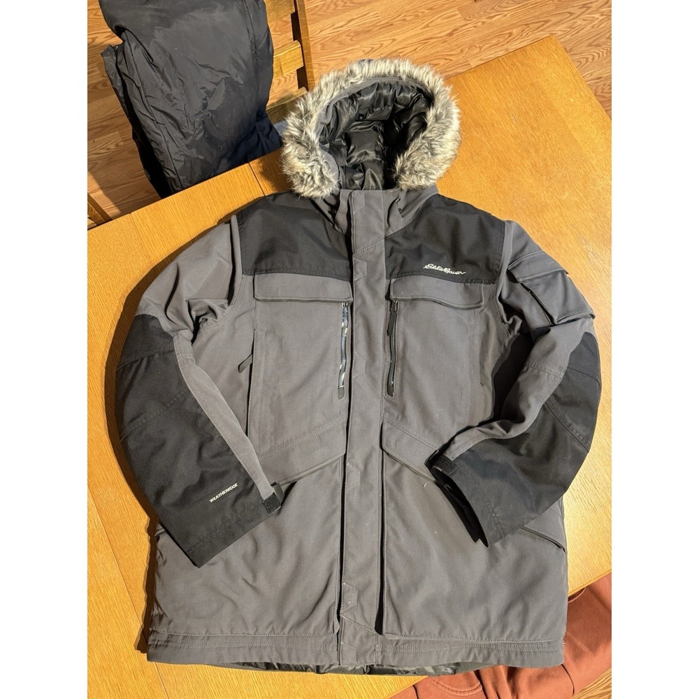 Eddie Bauer WeatherEdge Parka 2XL Gray Canvas Hooded Insulated Coat